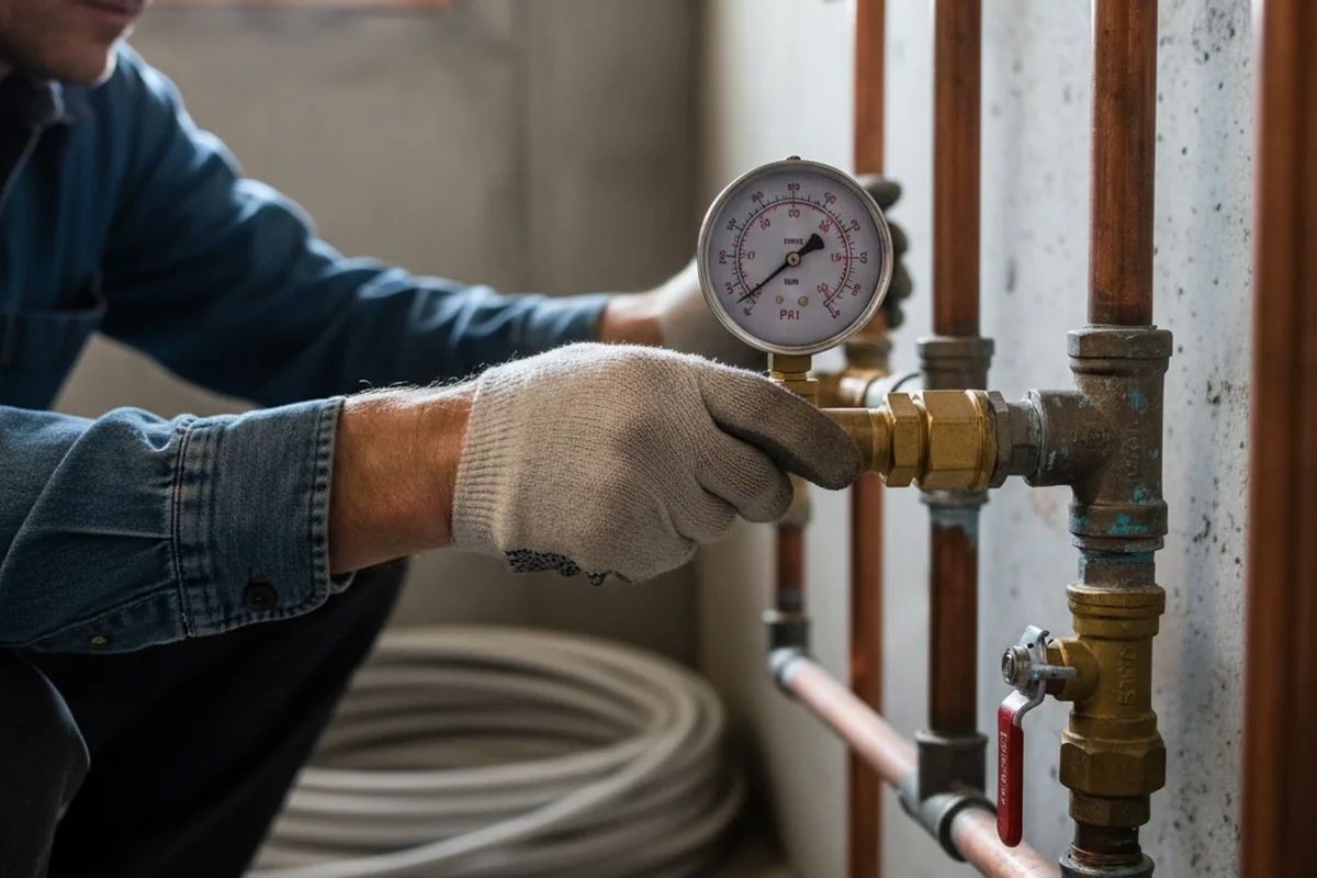 Pressure testing a repaired line during Water Line Repair in Adelphi